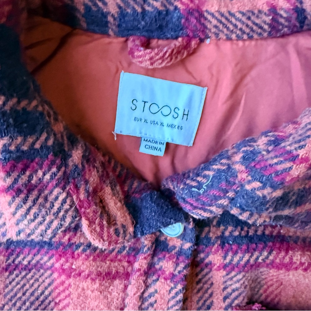 Stoosh Plaid Flannel Shacket Jacket Shirt Coat Oversized Cozy Fall X Large - Picture 8 of 9